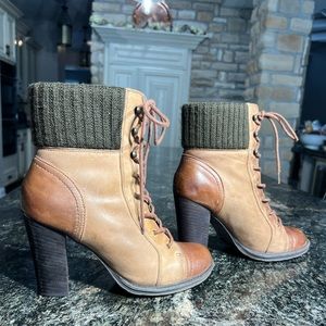 Aldo womens high heel lace up boots, Brown/Tan, size 40/10 with sweater detail